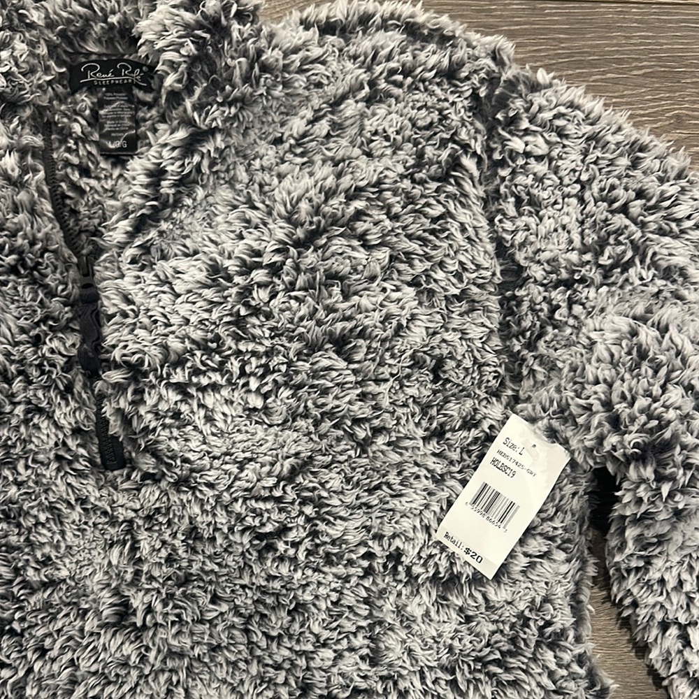 Rene Rofe Fuzzy Gray Sherpa Jacket - Picture 3 of 3
